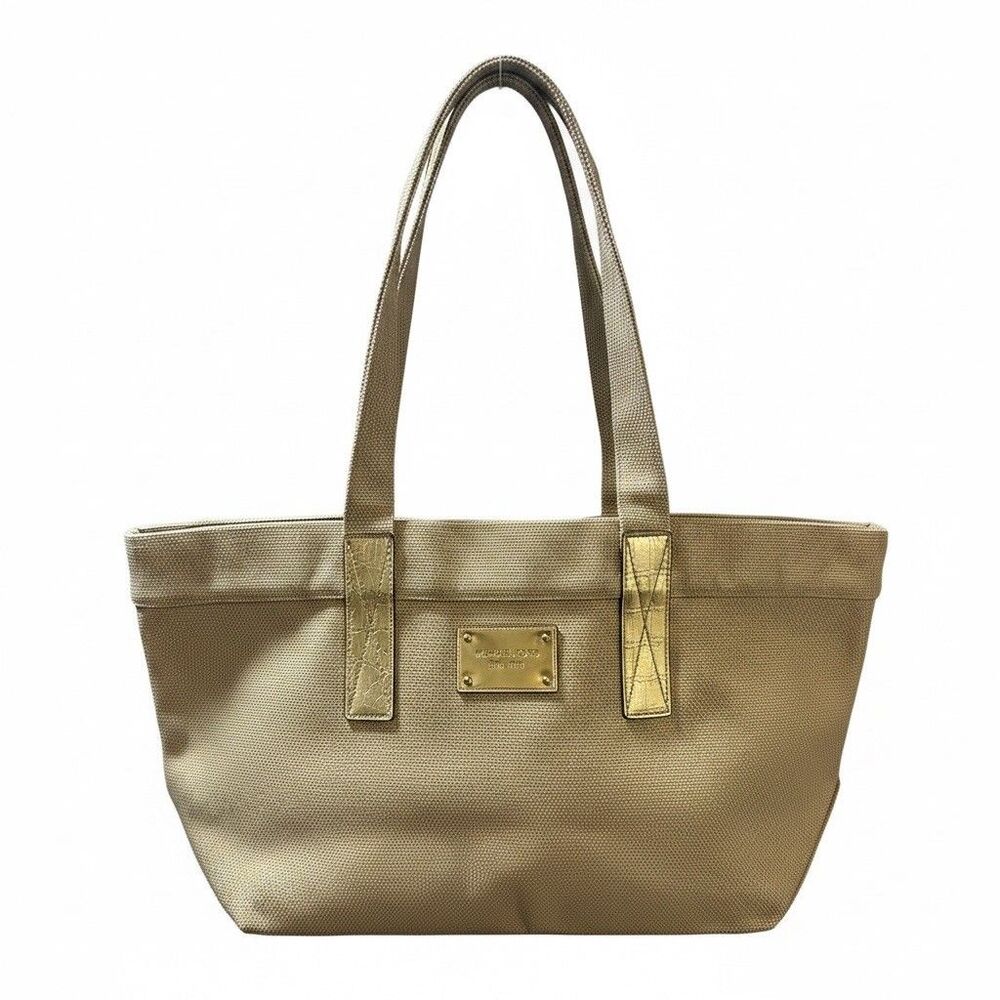 MICHAEL KORS Chic Tote Beige Canvas Gold Shimmer Tote Bag Shopper NWOT